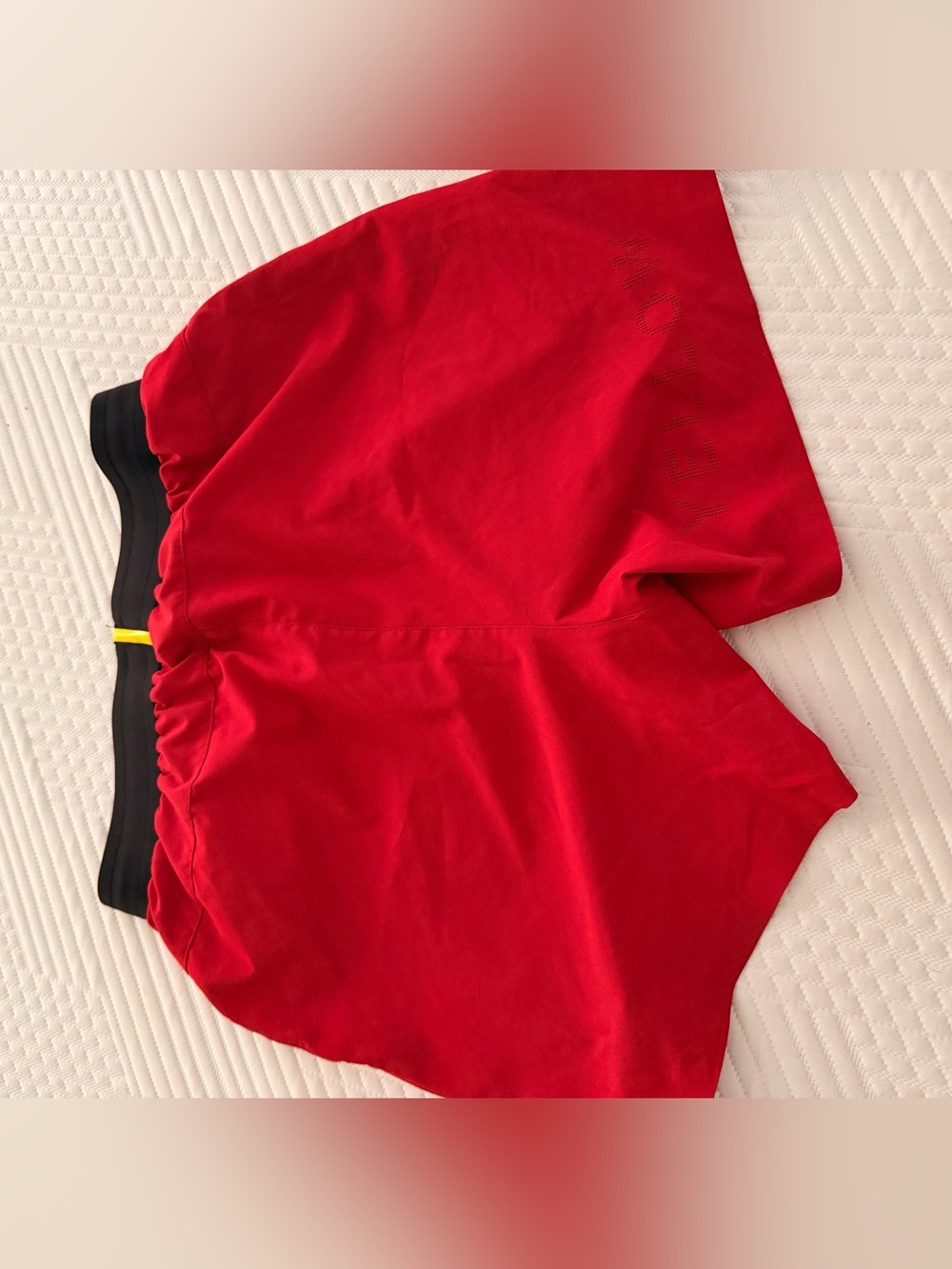 Bright Red Athletic Shorts with Black Elastic Waistband - Picture 3 of 3